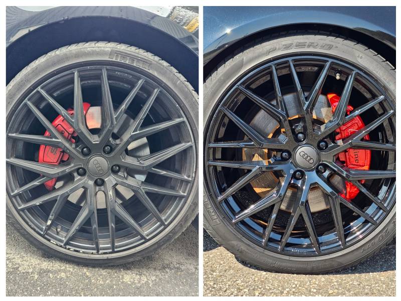 AUDI A6 avant/après polissage et traitement céramique GTECHNIQ des jantes et étriers de freins à Strasbourg 67