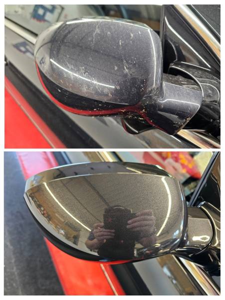 avant/après polissage rétroviseurs Citroën C6 à Sélestat par Artisans Detailing